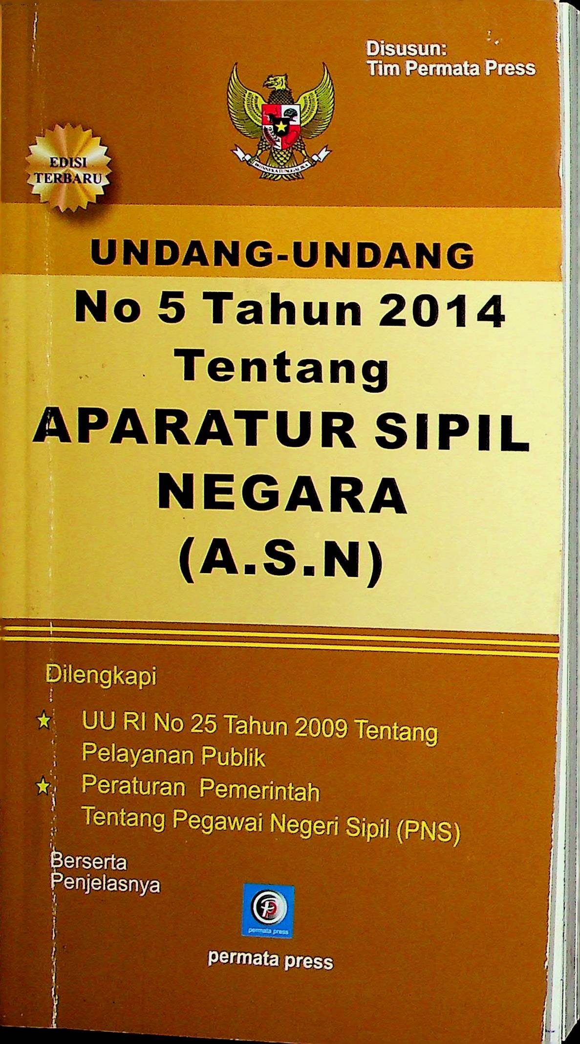 Cover Undang-Undang No 5 Tahun 2014 tentang Aparatur Sipil Negara (ASN) / Tim Permata Press